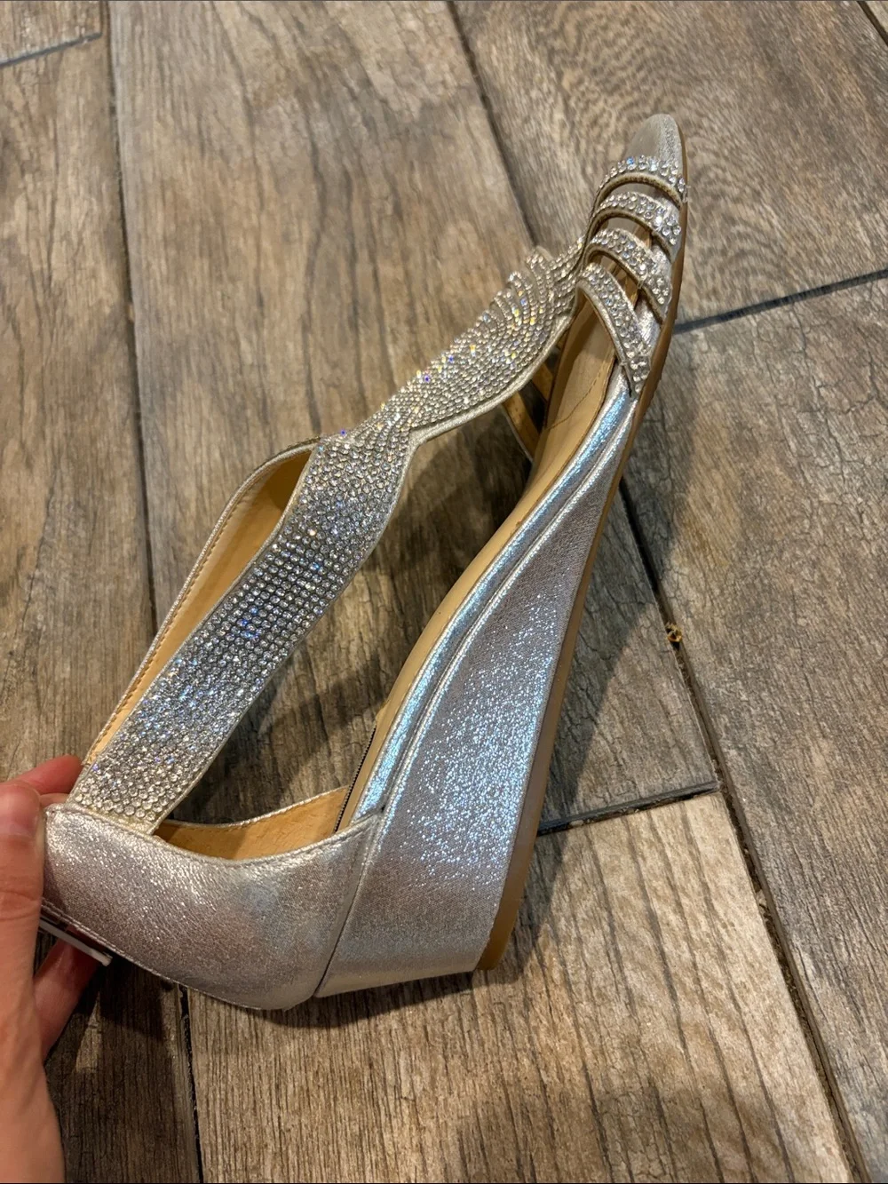 Alex Marie Mersalo Silver Rhinestone wedge dress sandals size 9.5